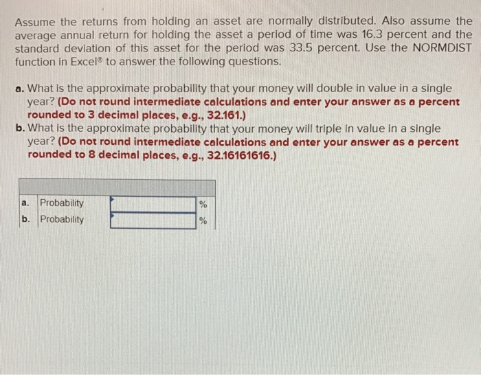 Solved Assume The Returns From Holding An Asset Are Normally | Chegg.com