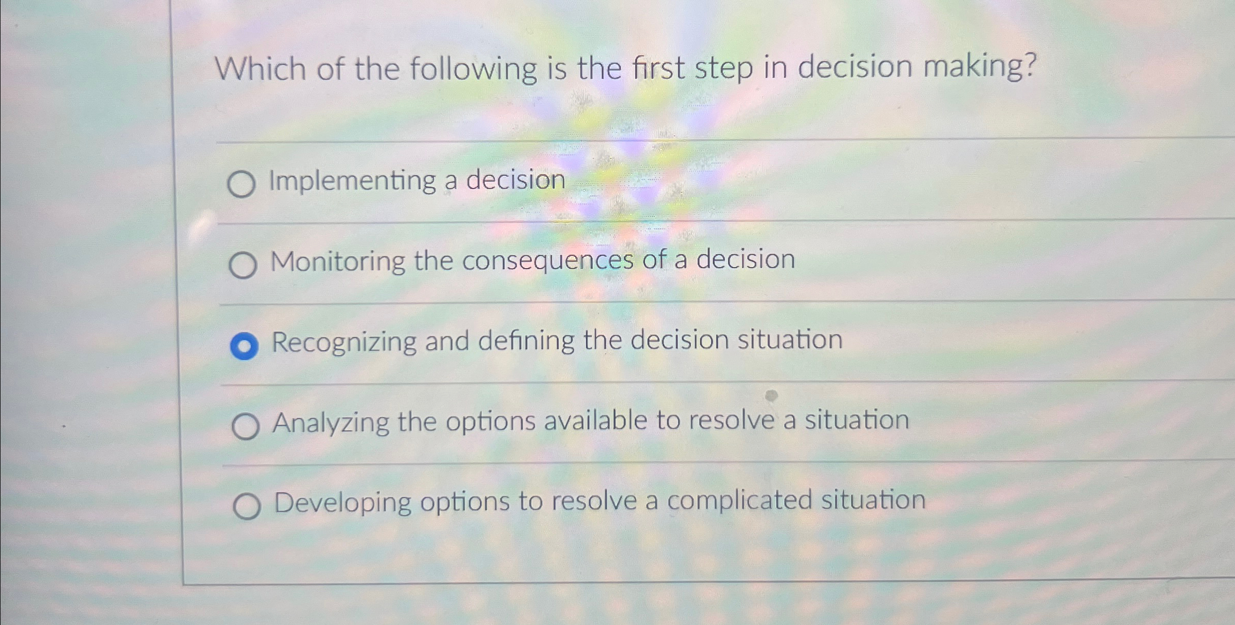 Solved Which of the following is the first step in decision | Chegg.com
