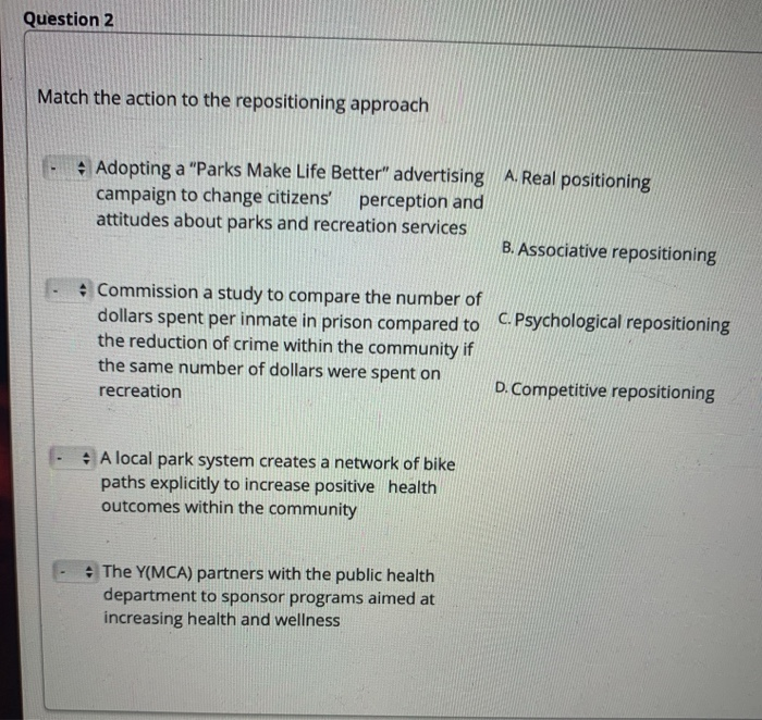 Solved Question 2 Match the action to the repositioning | Chegg.com