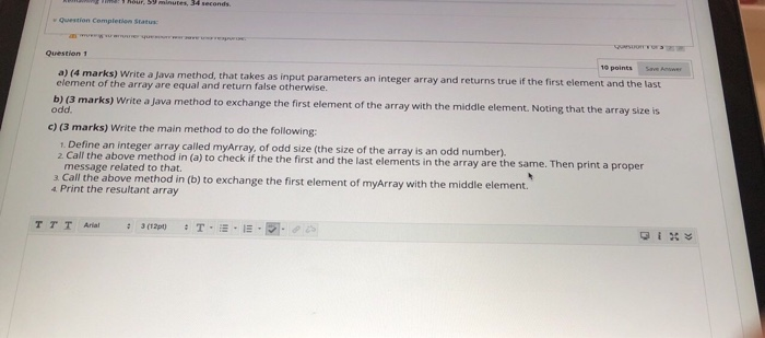 Solved Question 1 10 points a) (4 marks) Write a Java | Chegg.com