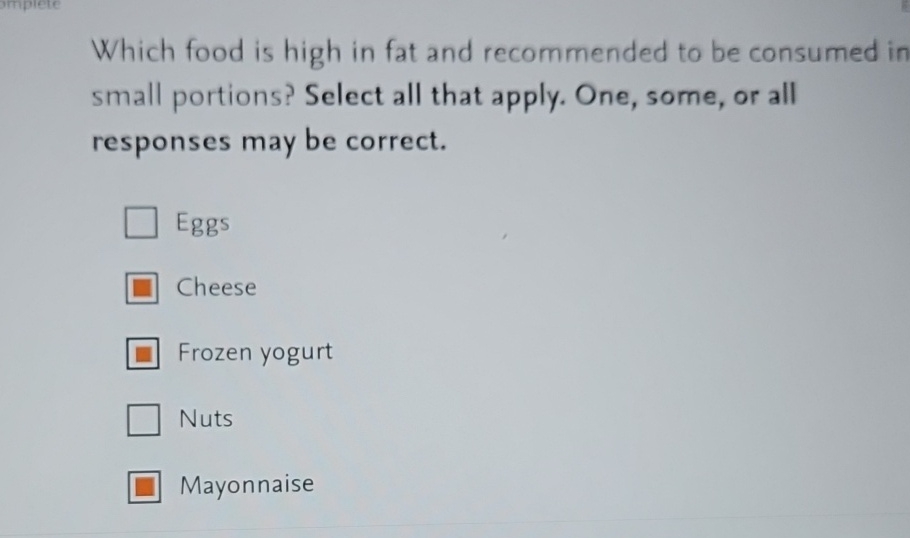 Solved Which food is high in fat and to be