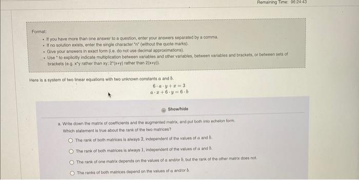 Solved Format: - If you have more than one answer to a | Chegg.com