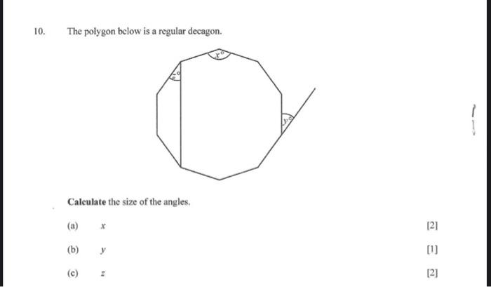 regular decagon interior angles