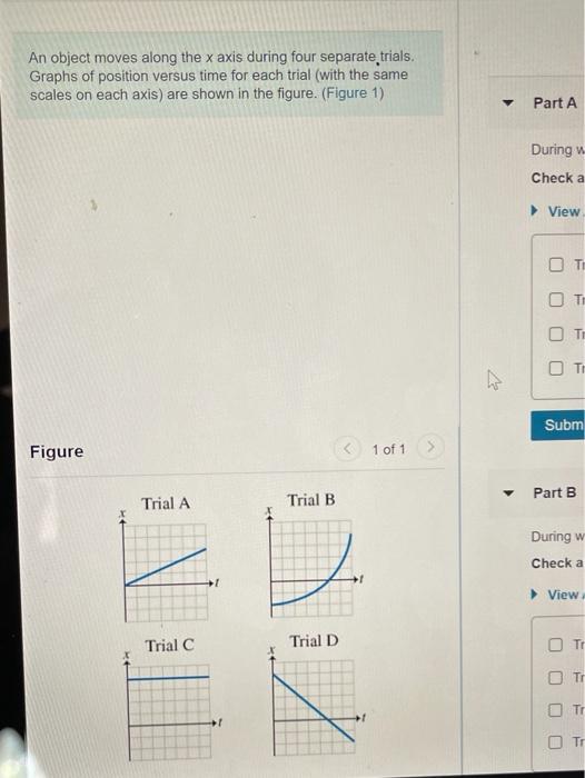 Solved An Object Moves Along The X Axis During Four Separate | Chegg.com