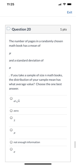 Solved 11:25 Exit Question 20 1 pts The number of pages in a | Chegg.com