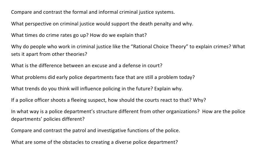 Solved Compare and contrast the formal and informal criminal