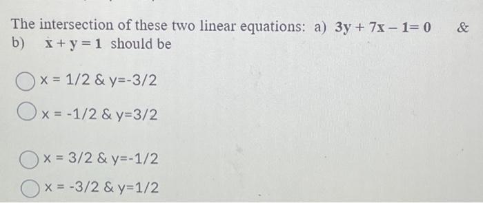 Solved The intersection of these two linear equations: a) 3y | Chegg.com