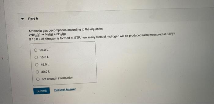 Solved Part A Ammonia gas decomposes according to the | Chegg.com
