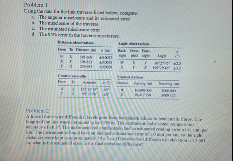 Problem 1Using the data for the link traverse listed | Chegg.com