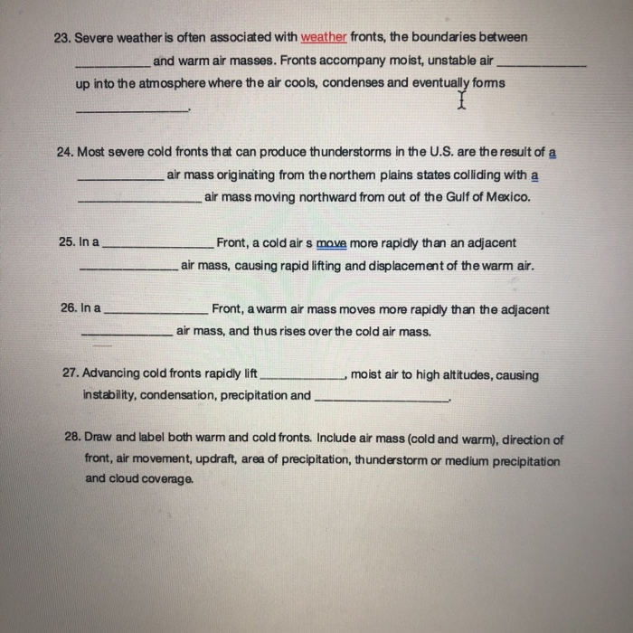 Solved 23 Severe Weather Is Often Associated With Weathe Chegg Com