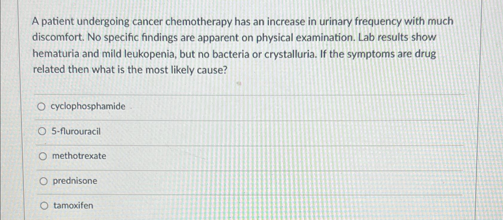 Solved A patient undergoing cancer chemotherapy has an | Chegg.com