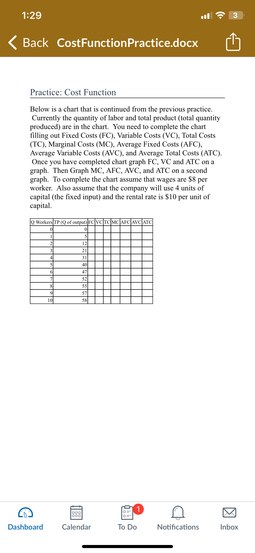 Solved 1:29alح3Back CostFunctionPractice.docxPractice: Cost | Chegg.com