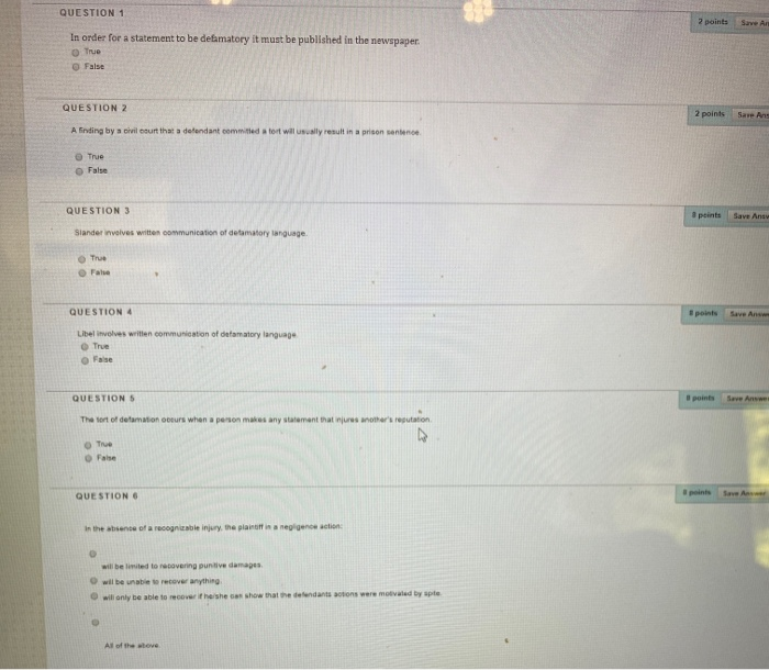 Solved QUESTION 1 2 points Save Art In order for a statement | Chegg.com