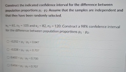 Solved Construct the indicated confidence interval for the | Chegg.com