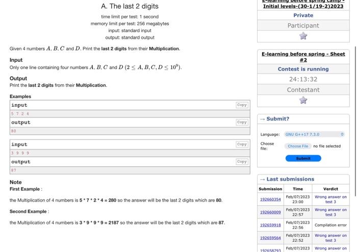 Solved Given 4 Numbers A,B,C And D. Print The Last 2 Digits | Chegg.com