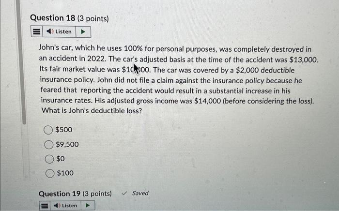 Solved John's Car, Which He Uses 100% For Personal Purposes, | Chegg.com