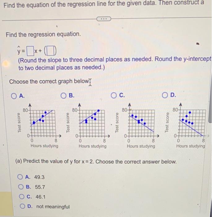 Solved Find the equation of the regression line for the | Chegg.com