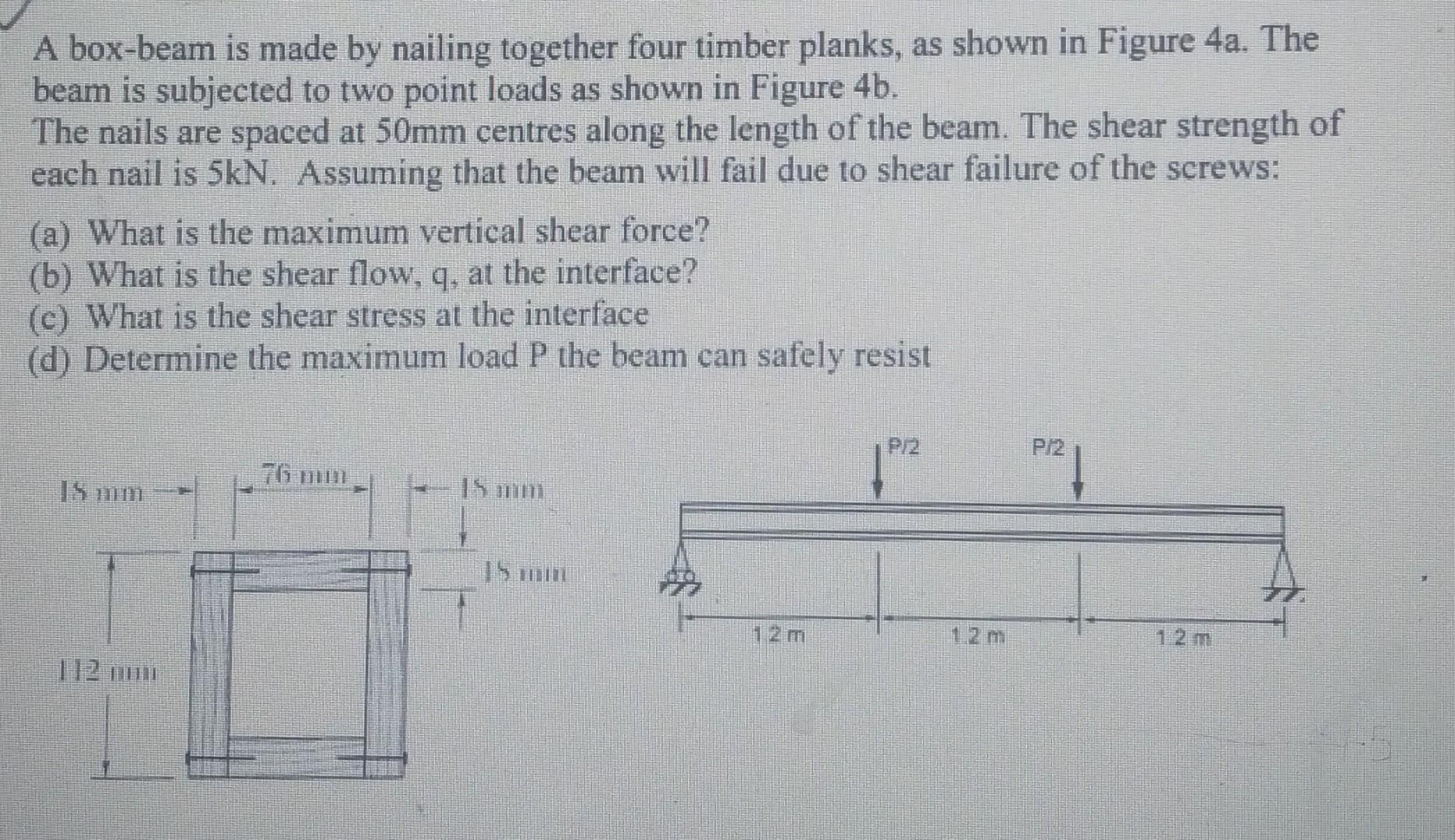 Solved A box-beam is made by nailing together four timber | Chegg.com