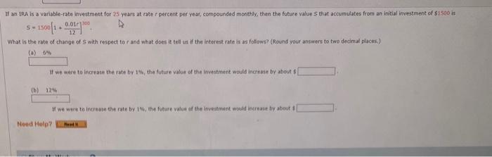 Solved S=1500(1+0.01r/12)^300a) 6%-increase rate by 1% value | Chegg.com