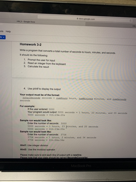 Solved Docs google HW3 Google Docs HN Ols Help Y Chegg