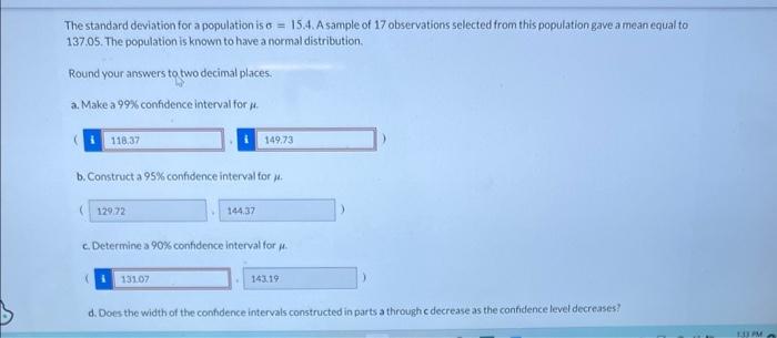 Solved The standard deviation for a population is σ=15.4. A | Chegg.com