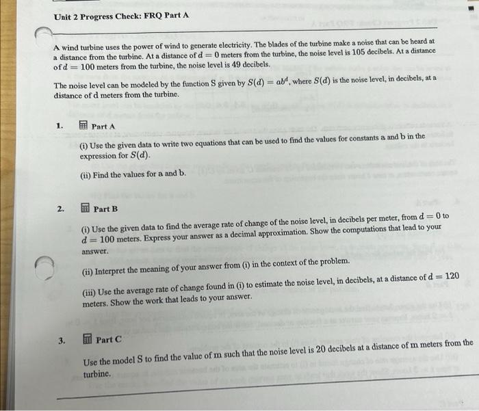 Solved Unit 2 Progress Check: FRQ Part A A Wind Turbine Uses | Chegg.com