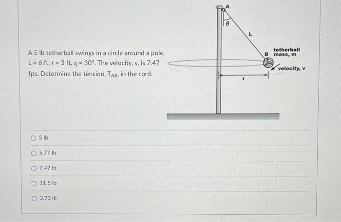 Solved A 5lb tetherball swings in a circle around a pole | Chegg.com