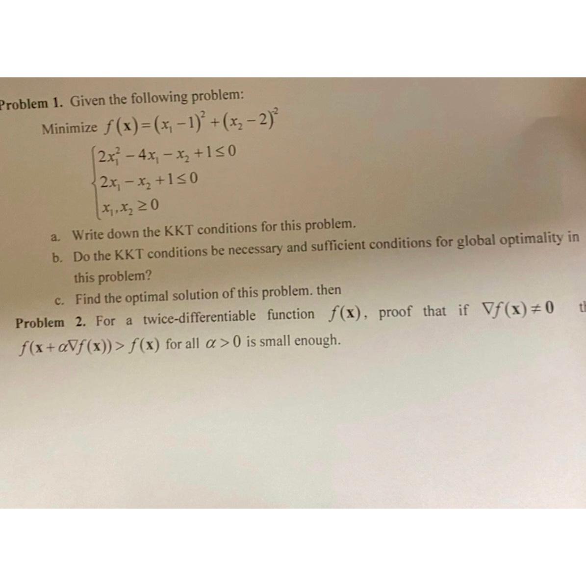 Solved Problem 1. ﻿Given The Following Problem:Minimize | Chegg.com