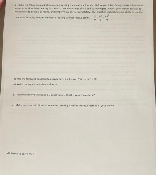 Solved 1) Solve the following quadratic equation using the | Chegg.com