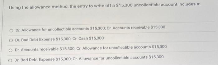 Solved Using the allowance method, the entry to write off a | Chegg.com