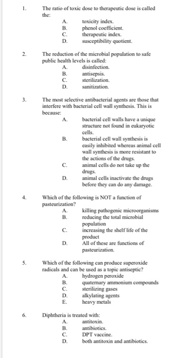 Solved 1. The ratio of toxic dose to therapeutic dose is | Chegg.com