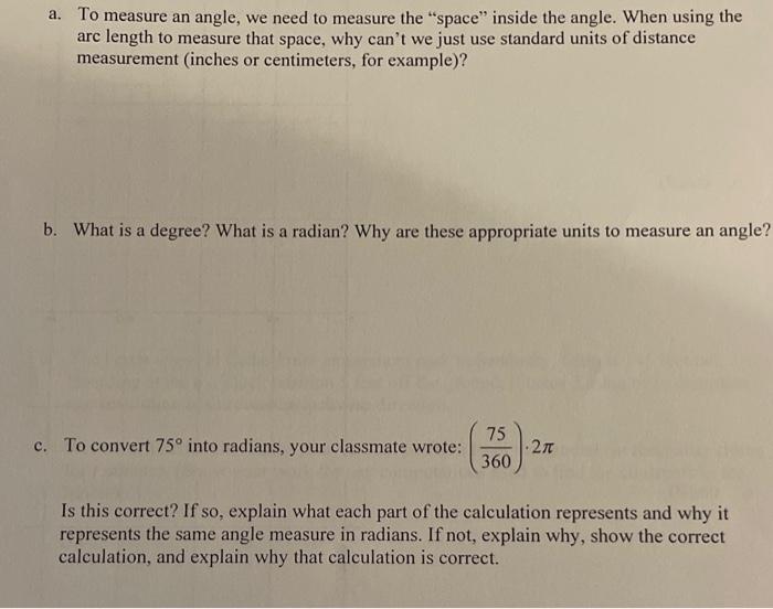Solved a. To measure an angle, we need to measure the | Chegg.com
