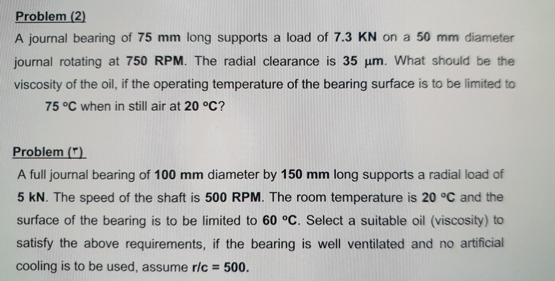 Solved Problem (2) A journal bearing of 75 mm long supports