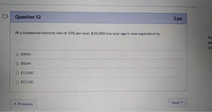 Solved D Question 12 2 pts At a compound interest rate of | Chegg.com