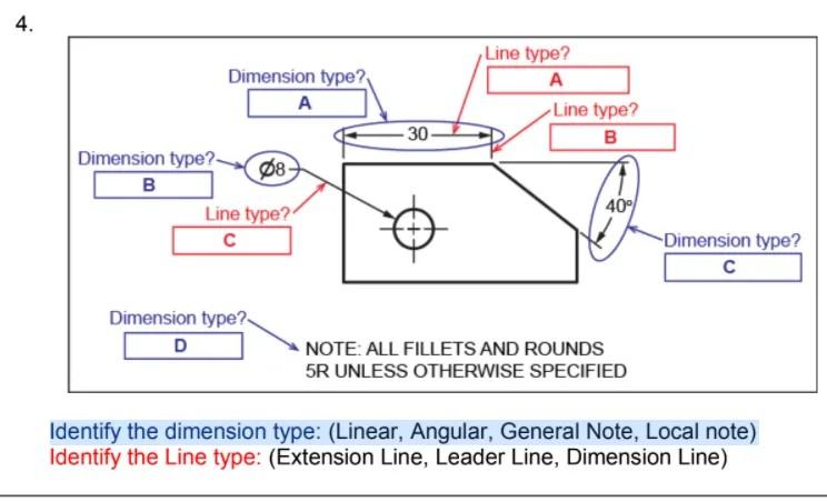Solved 4. Dimension type 2 A Line type? A Line type? B 30 08 | Chegg.com