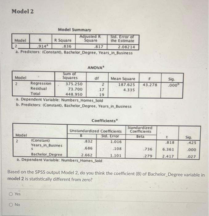 Solved Model 2 Model Summary a. Predictors: (Constant, | Chegg.com