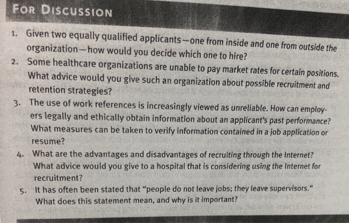 Solved FOR DISCUSSION 1. Given two equally qualified | Chegg.com