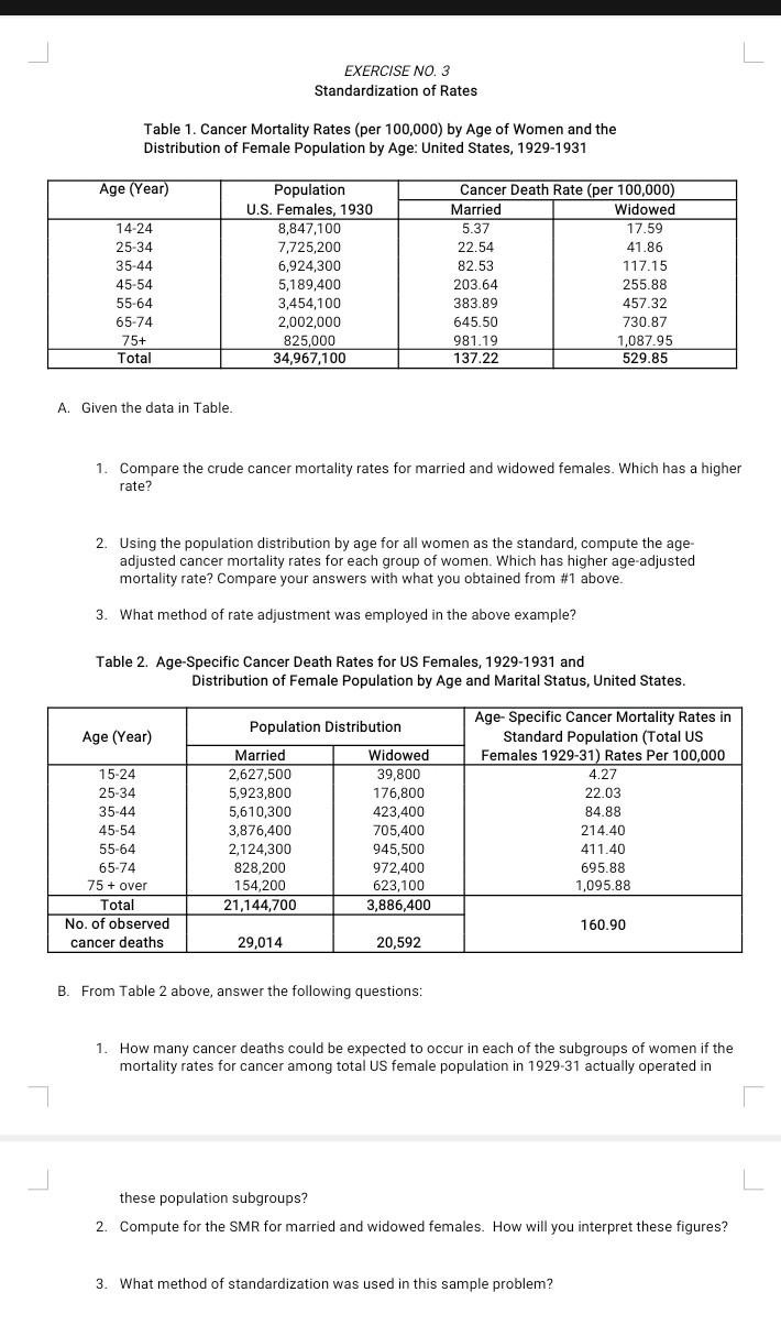 EXERCISE NO. 3 Standardization of Rates Table 1. | Chegg.com