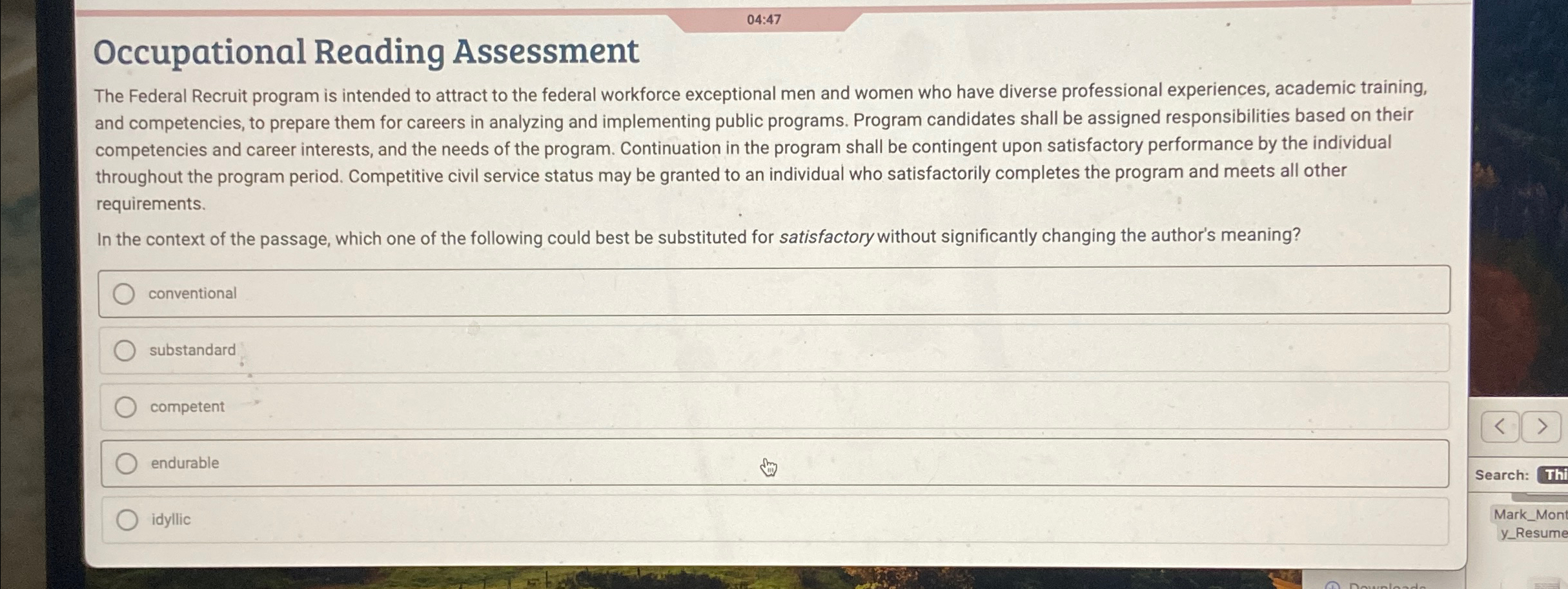 Solved Occupational Reading AssessmentThe Federal Recruit | Chegg.com