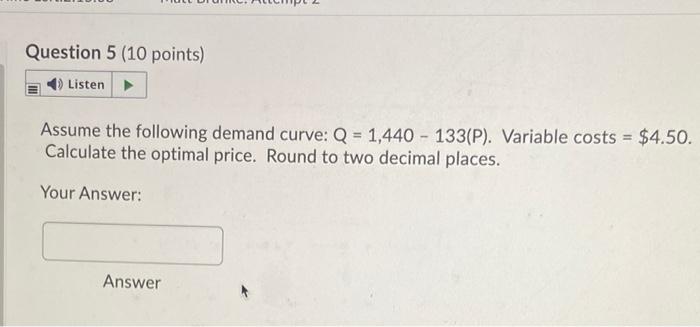 Solved Question 5 (10 points) Listen Assume the following | Chegg.com