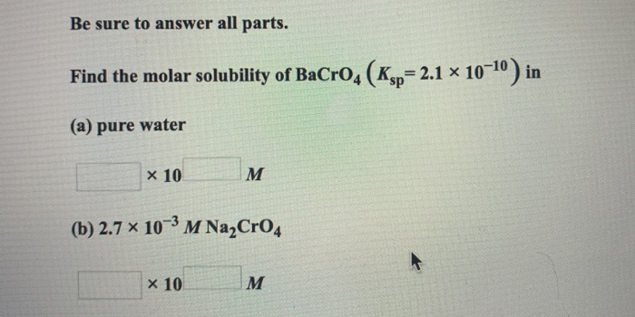 Be Sure To Answer All Parts Find The Molar Chegg 