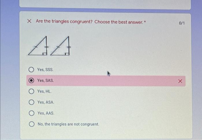 Solved X Are the triangles congruent? Choose the best | Chegg.com