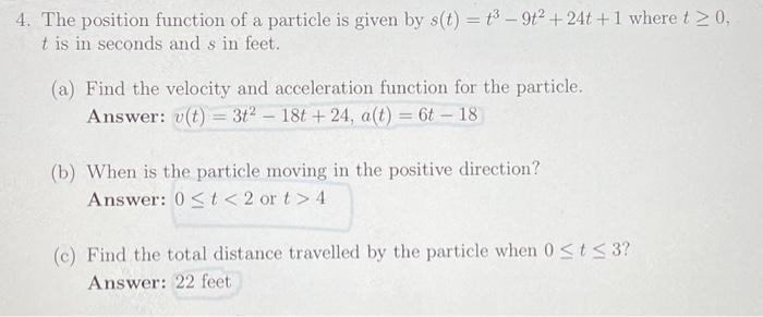 Solved 4. The position function of a particle is given by | Chegg.com
