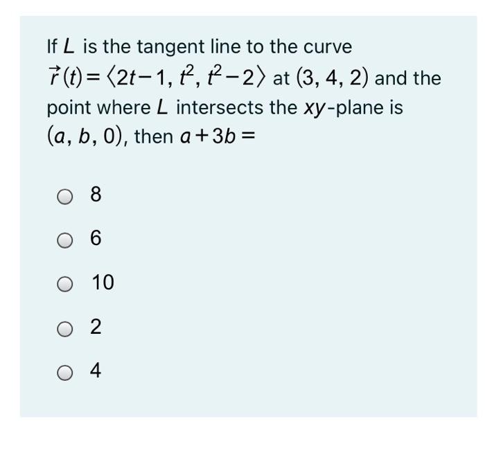 Solved If L Is The Tangent Line To The Curve 7 T 2 1 Chegg Com