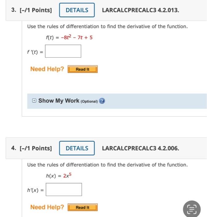 Solved Use the rules of differentiation to find the | Chegg.com