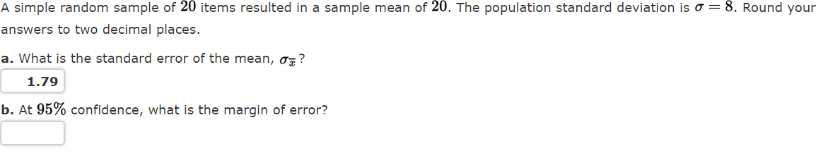 Solved A simple random sample of 20 ﻿items resulted in a | Chegg.com