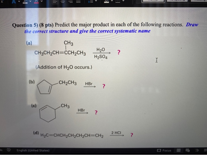 Solved predict the major product in each of the following | Chegg.com