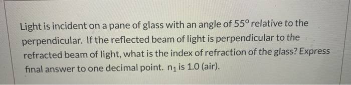 Solved Light is incident on a pane of glass with an angle of | Chegg.com