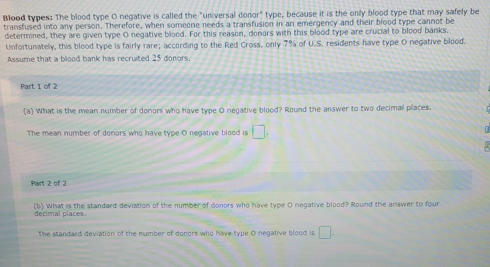 Solved Blood Types The Blood Type O Negative Is Called The Chegg