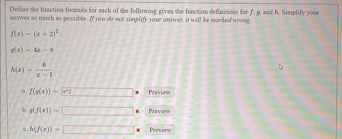 Solved Define the function formula for each of the following | Chegg.com